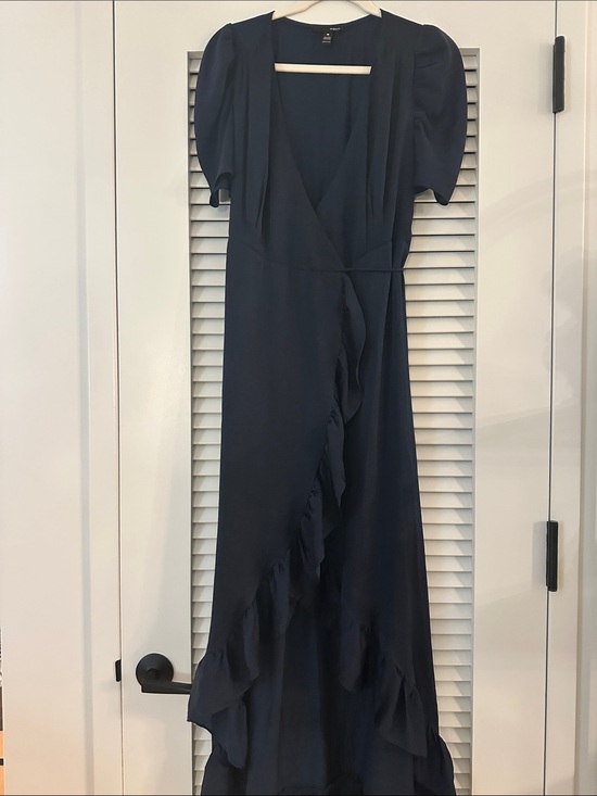Aqua Dresses & Skirts - Aqua Navy Blue Ruffled Wrap Dress Maxi Puff Sleeve Size Small